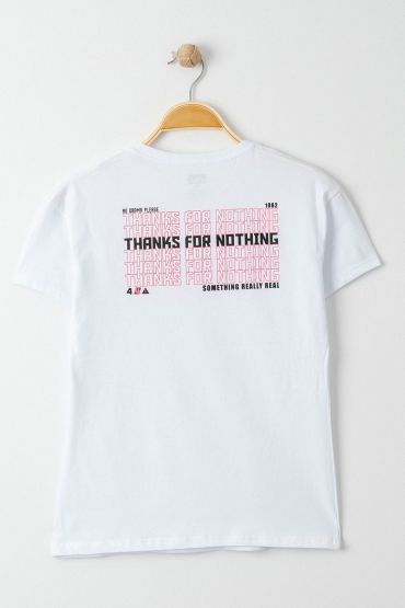  275 13-16 Yaş Baskılı Çocuk Tişört Beyaz