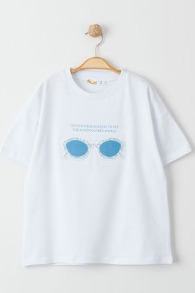  275 8-12 Yaş Baskılı Çocuk Tişört Beyaz