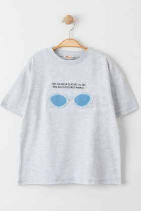  275 8-12 Yaş Baskılı Çocuk Tişört Gri