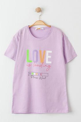  275 8-12 Yaş Baskılı Çocuk Tişört Lila