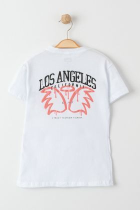  275 8-12 Yaş Baskılı Çocuk Tişört  Beyaz