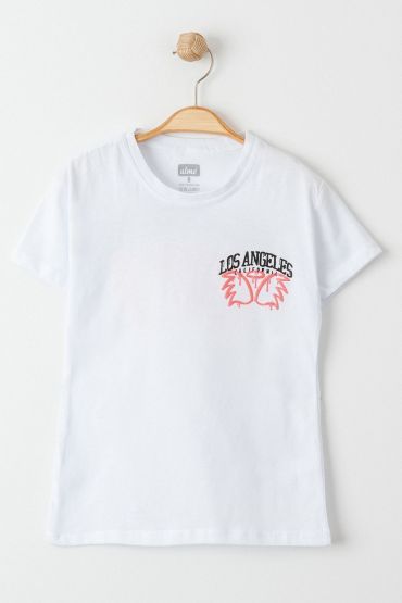  275 8-12 Yaş Baskılı Çocuk Tişört  Beyaz