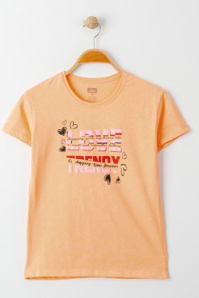  275 8-12 Yaş Baskılı Çocuk Tişört Turuncu