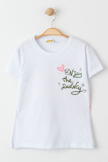  275 8-12 Yaş Baskılı Çocuk Tişört Beyaz