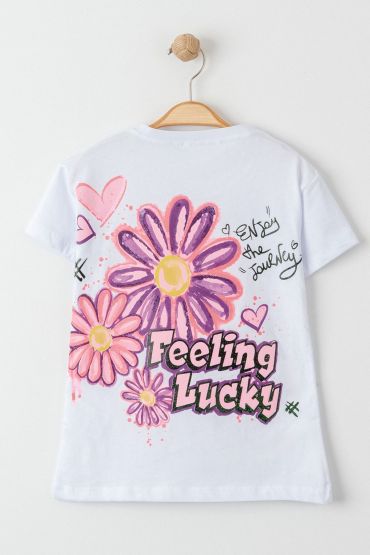  275 8-12 Yaş Baskılı Çocuk Tişört Beyaz