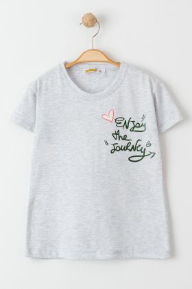  275 8-12 Yaş Baskılı Çocuk Tişört Gri