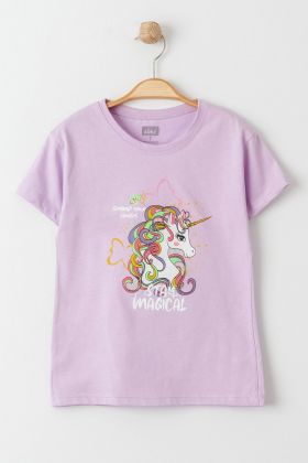  275 3-7 Yaş Baskılı Çocuk Tişört Lila