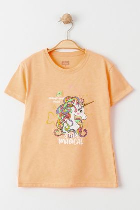  275 3-7 Yaş Baskılı Çocuk Tişört Turuncu