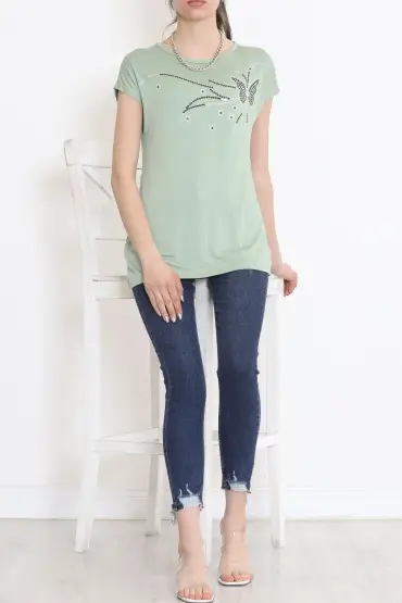  275 Pul İşlemeli Bluz Pastelyeşil
