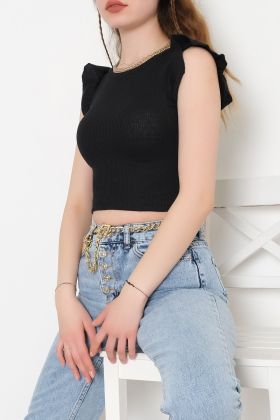  275 Kolları Fırfırlı Bluz Siyah