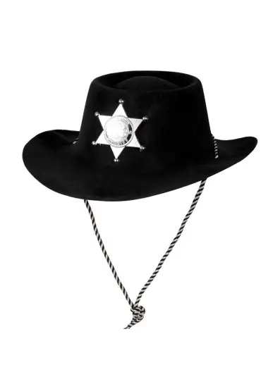  192 Siyah Renk Plastik Üzeri Kadife Kaplama Çocuk Kovboy Şapkası (4172)