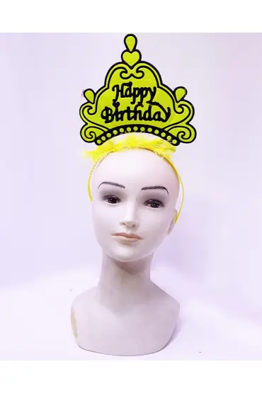 Happy Birthday Neon Sarı Renk Doğum Günü Tacı 24x15 cm ( )