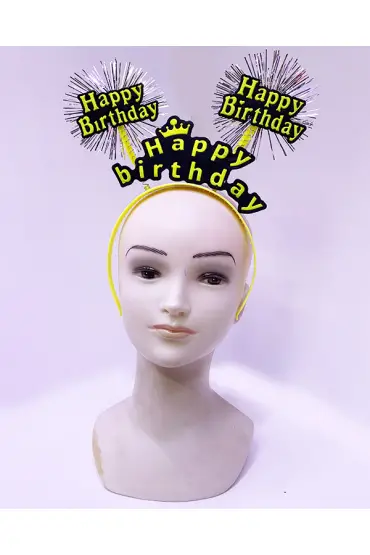 Happy Birthday Püsküllü Neon Sarı Renk Doğum Günü Tacı 22x19 cm ( )