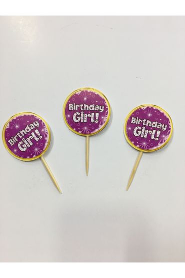 Pembe Renk Birthday Girl Parti Kürdan Süsü 20 Adet ( )