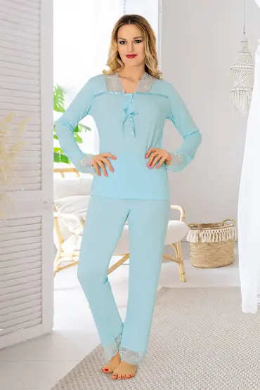  946 Mavi Penye Pijama Takımı