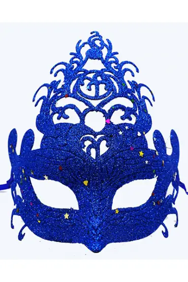 Mavi Renk Parti Maskesi - Parlak Mavi Sim Balo Maskesi 21x20 cm ( )