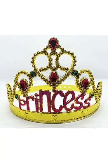 Prenses Yazılı Altın Renk Ayarlanabilir Parti Tacı 60 cm ( )