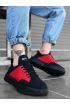  946 Bağcıklı Erkek Yüksek Taban Siyah Kırmızı Spor Ayakkabı