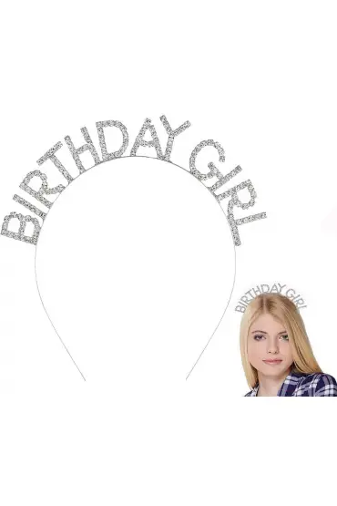 Gümüş Kristal Taşlı Birthday Girl Doğum Günü Tacı İthal Ürün A Kalite 17x16 cm ( )