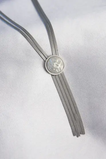  943  316L Çelik Gümüş Renk İtalyan Zincir Madalyon Sallantı Model İncili Kadın Kolye