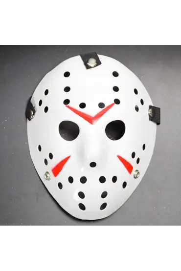 Beyaz Renk Kırmızı Çizgili Tam Yüz Hokey Jason Maskesi Hannibal Maskesi ( )