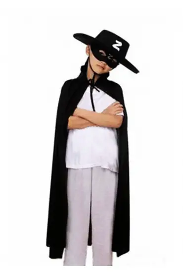 Çocuk Boy Zorro Pelerin + Şapka + Maske Kostüm Seti ( )