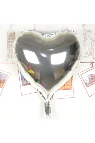 Kalp Uçan Balon Folyo Gümüş 80 cm 32 inç ( )
