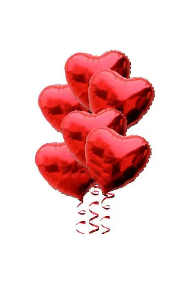 Kırmızı Renk 45 cm Kalp Folyo Balon Demeti 6 Adet ( Helyumsuz ) ( )