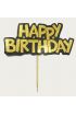 Altın Renk Happy Birthday Parti Kürdan Süsü 2 Adet ( )