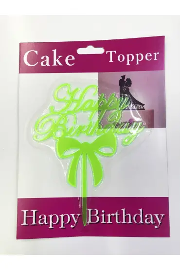 Happy Birthday Yazılı Fiyonklu Pasta Kek Çubuğu Yeşil Renk ( )