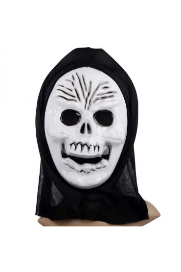 Plastik Kafatası Maskesi - Kapişonlu İskelet Maskesi 27x20 cm ( )