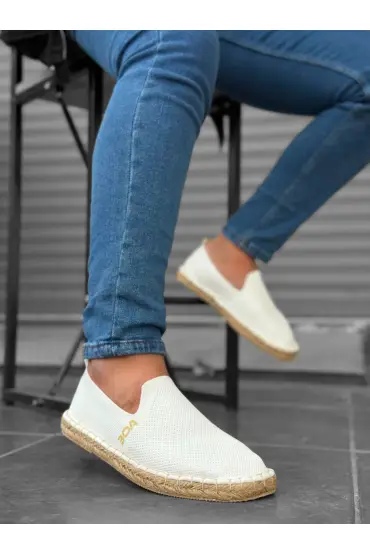  946  Rahat Düz Taban Espadril Örme Triko Beyaz Günlük Erkek Ayakkabı