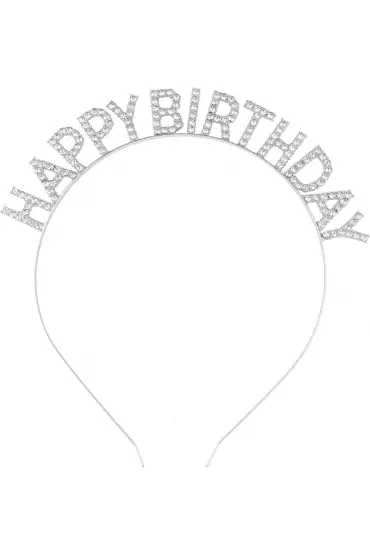 Gümüş Kristal Taşlı Happy Birthday Doğum Günü Tacı İthal Ürün A Kalite 17x16 cm ( )