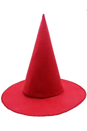 Kırmızı Renk Keçe Cadı Şapkası Yetişkin Çocuk Uyumlu 35X38 cm ( )
