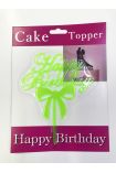 Happy Birthday Yazılı Fiyonklu Pasta Kek Çubuğu Yeşil Renk ( )