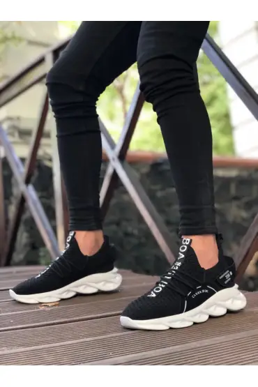  946 Yüksek Taban Tarz Sneakers Cırt Detaylı Siyah Beyaz Tabanlı Erkek Spor Ayakkabısı