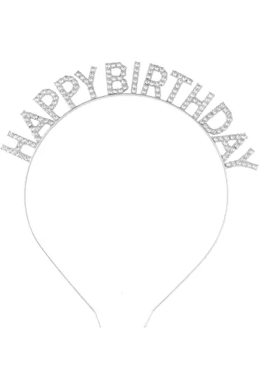 Gümüş Kristal Taşlı Happy Birthday Doğum Günü Tacı İthal Ürün A Kalite 17x16 cm ( )