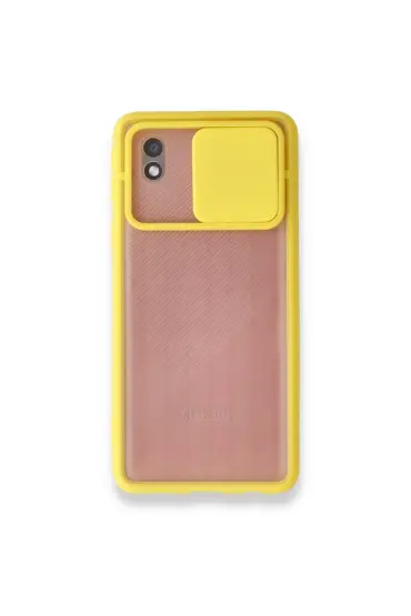  942 Samsung Galaxy A01 Core Kılıf Palm Buzlu Kamera Sürgülü Silikon - Ürün Rengi : Sarı