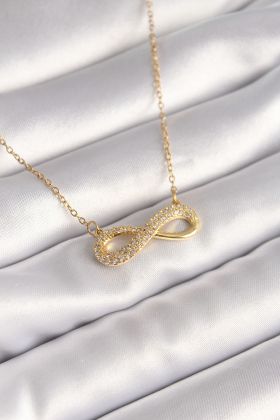 316L Çelik Gold Renk Zincir Zirkon Taşlı Sonsuzluk Model Kadın Kolye - TJ-BKO8410