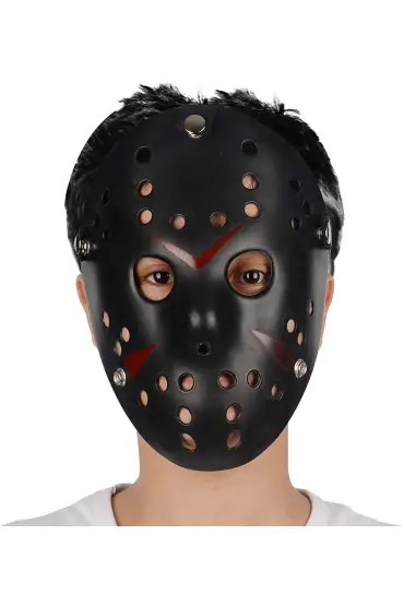 Siyah Renk Kırmızı Çizgili Tam Yüz Hokey Jason Maskesi Hannibal Maskesi ( )