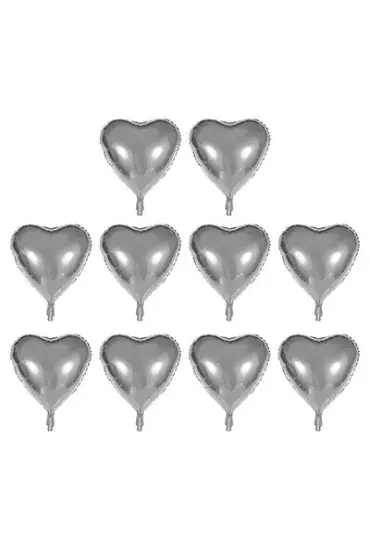 Kalp Şekilli Gümüş Renk Toptan Folyo Balon 45 cm 10 Adet ( )
