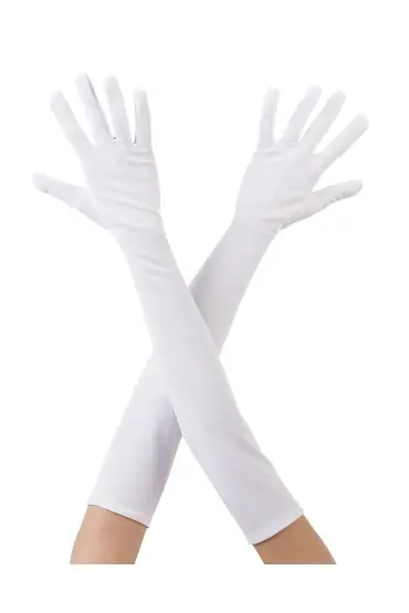 Beyaz Renk Dirseğe Kadar Uzun Kumaş Eldiven 40 cm ( )
