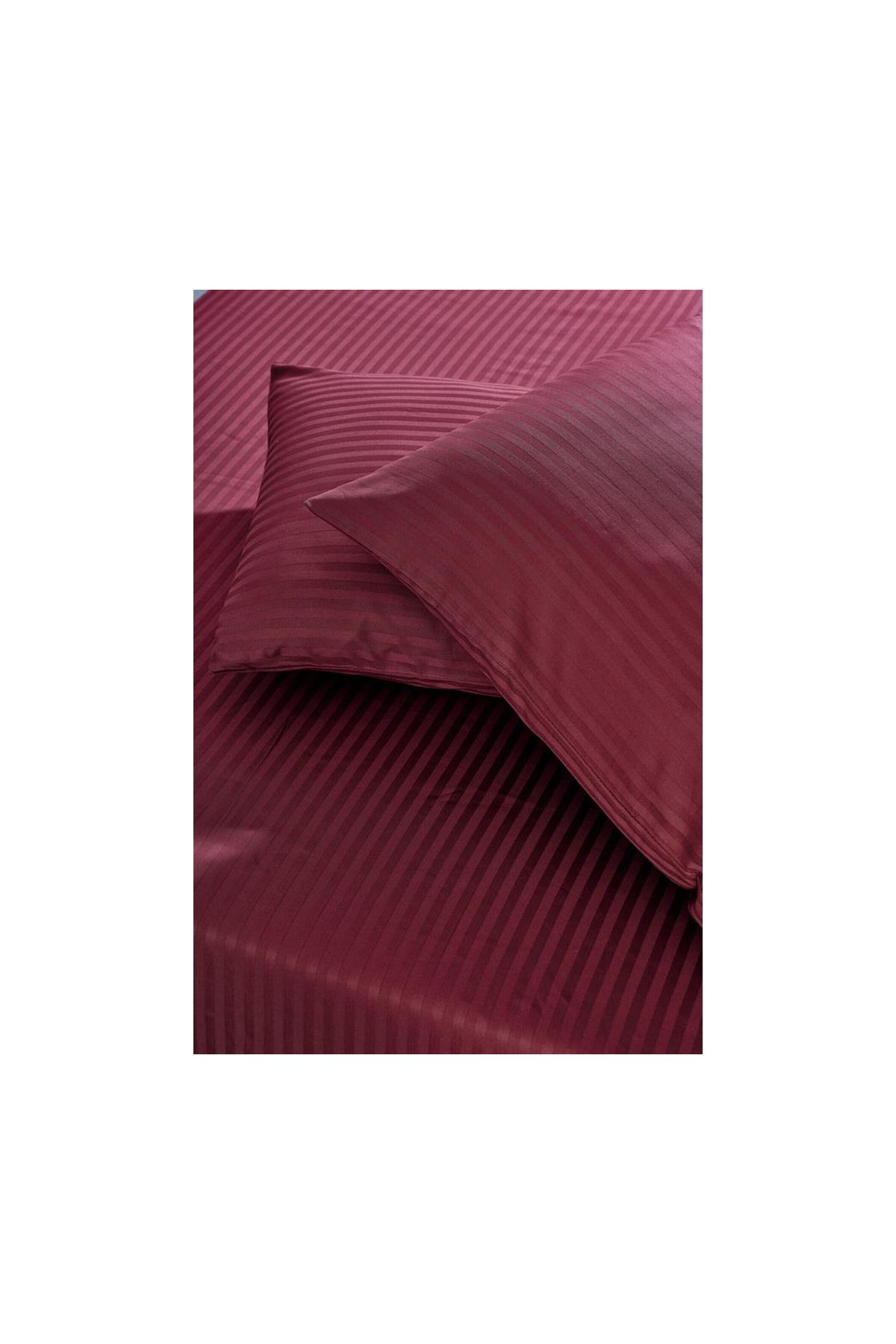 Basic Stripe Tek Kişilik Fitted Micro Saten Çarşaf ve 1 Yastık Kılıfı Bordo