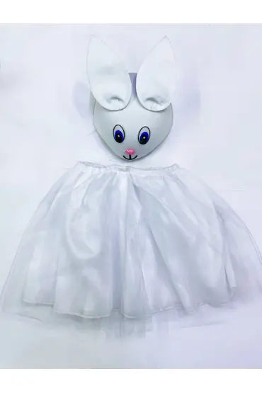 Tavşan Kostümü Beyaz - 23 Nisan Tavşan Şapka ve Tütü Etek Seti 2 Parça ( )