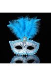 Mavi Dantel İşlemeli Mavi Tüylü Balo Parti Maskesi 17x20 cm ( )