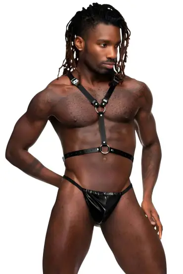  41 Melek Kanatlı Erkek Deri Harness, Erkek Fantezi Kostüm, Deri Kanatlı Harness - Ürün Rengi:Siyah