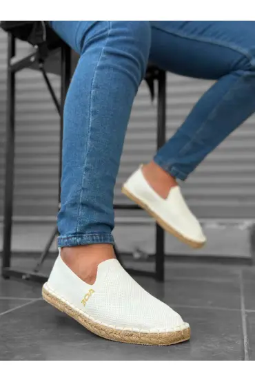 946  Rahat Düz Taban Espadril Örme Triko Beyaz Günlük Erkek Ayakkabı