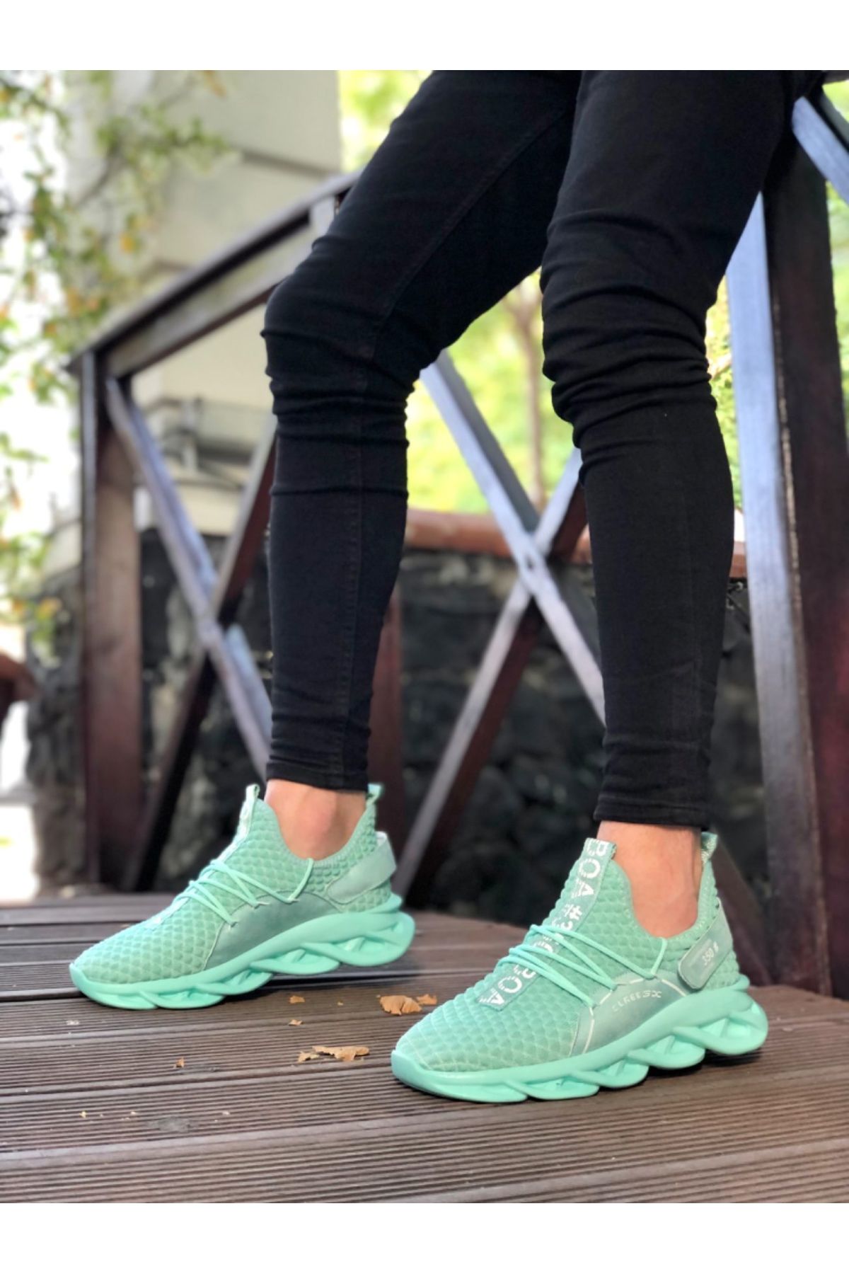 946 Yüksek Taban Tarz Sneakers Cırt Detaylı Mint Yeşili Erkek Spor Ayakkabısı