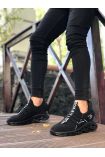 946 Yüksek Taban Tarz Sneakers Cırt Detaylı Siyah Erkek Spor Ayakkabısı