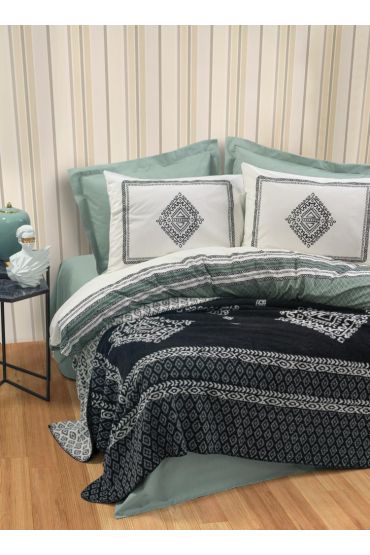 Çift Kişilik Battaniyeli Nevresim Takımı Hardy Yeşil